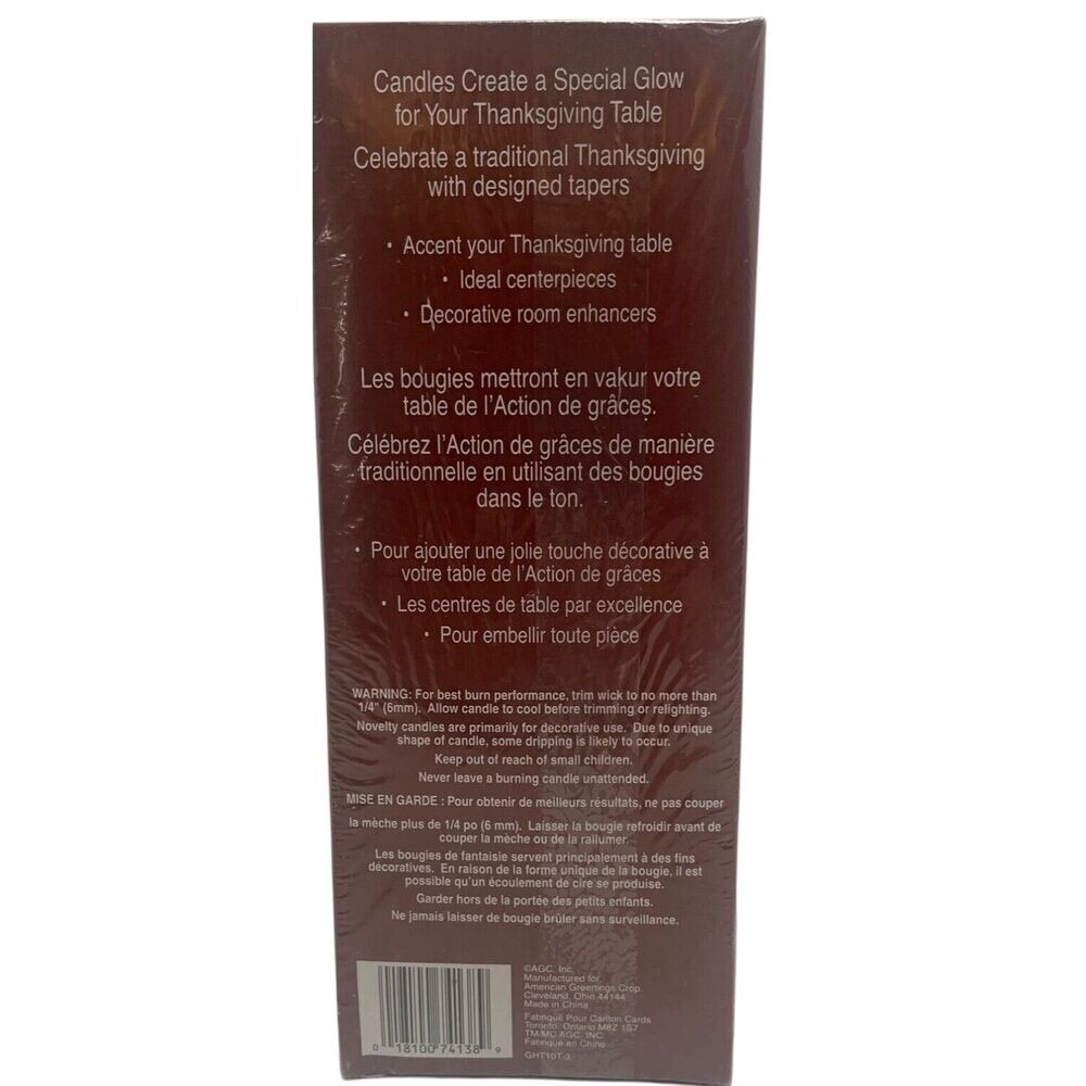 VTG Pair American Greetings Thanksgiving Cornucopia Tapers New In Box 10" - Picture 4 of 4